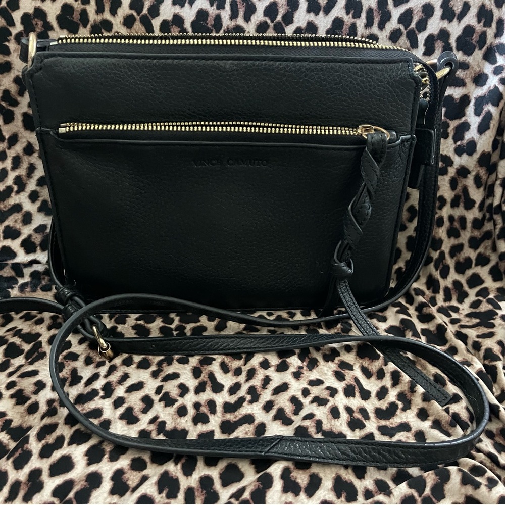 Black Leather Vince Camino crossbody bag
